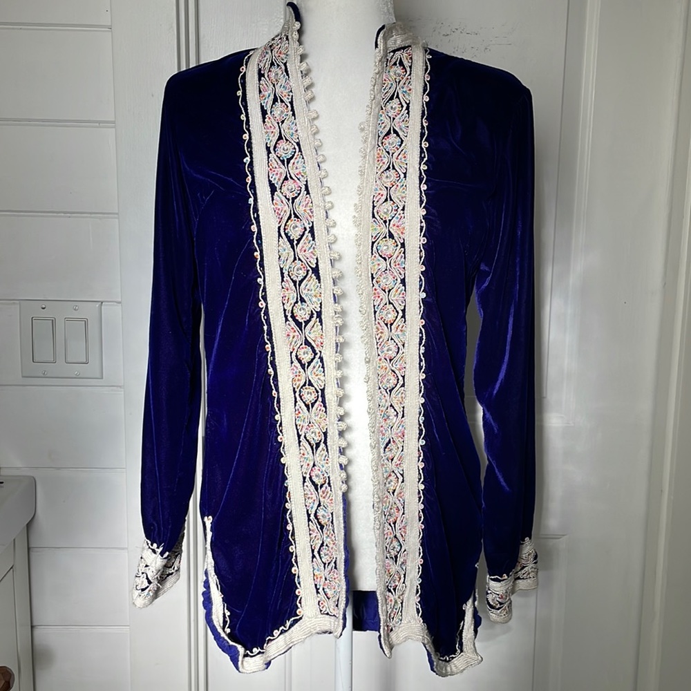 Original Moroccan handmade royal blue velvet embroidered jacket